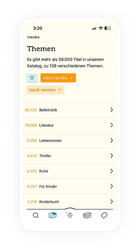 Anzeige digitaler Medienkategorien in der Libby-App auf einem Smartphone.